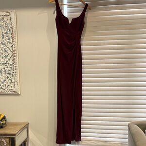 le chateau burgundy dress | Dresses | Le Chateau Maxi designer casual dress Long Sleeve Two Toned Evening gown Color:Blue gingham like fabric Cowl neck